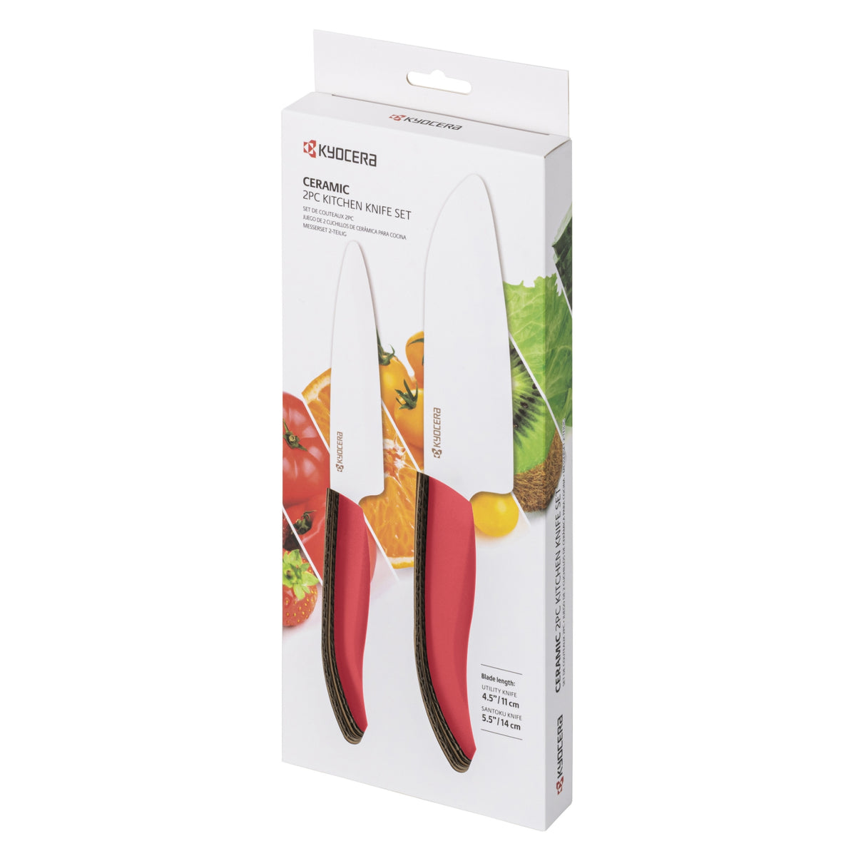 Ceramic Knife Gift Set: 3 inch Paring 5.5 inch Santoku With Red Handles