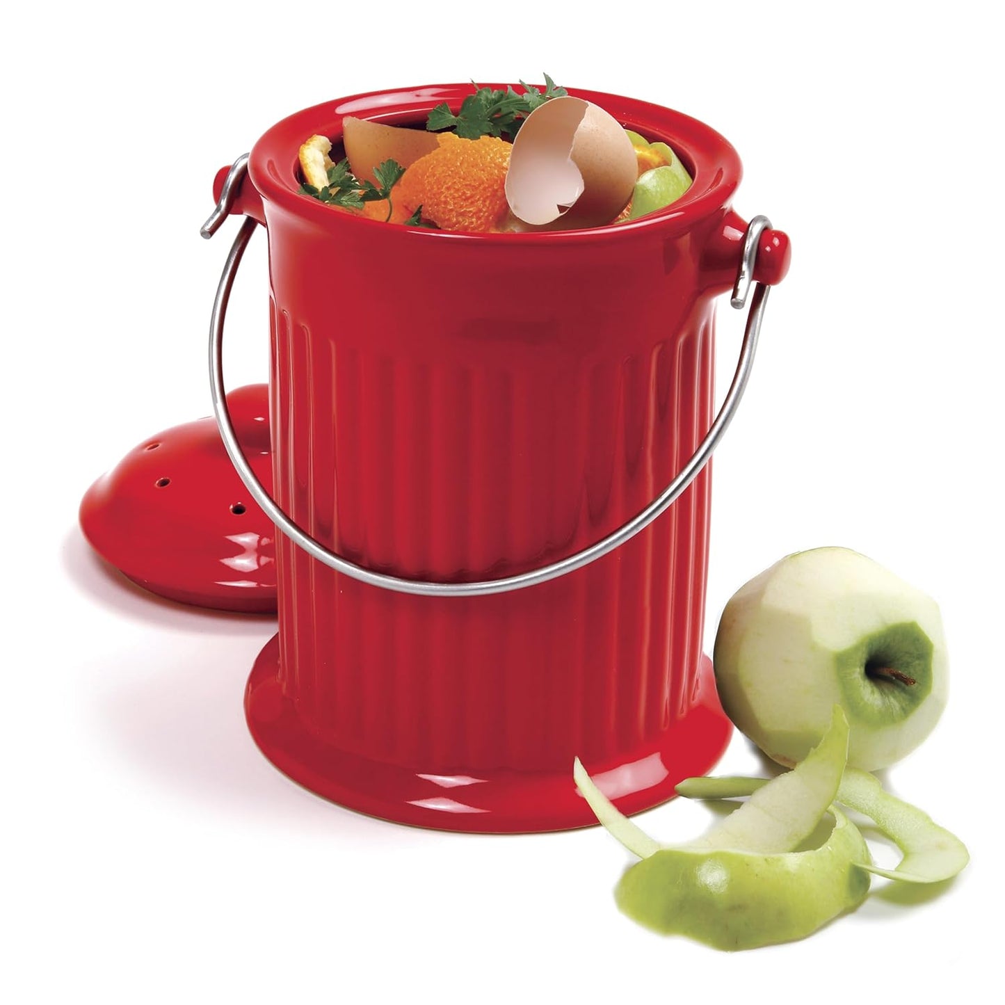 Ceramic Compost Crock RED