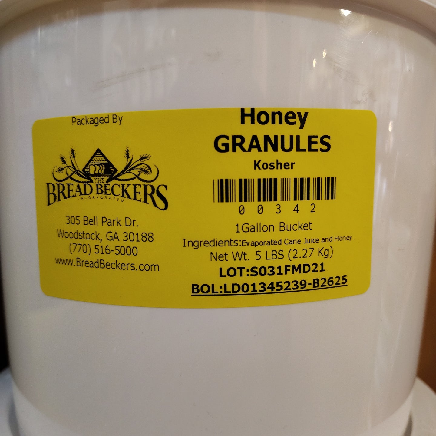 Savannah Gold Free-Flowing Honey Crystals: Cane Sugar, Honey 5 lb. Pail