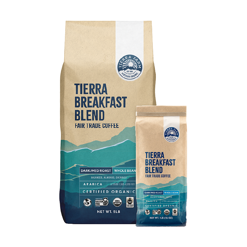 Organic Fair Trade Tierra Breakfast Blend Whole Bean Nt Wt 1 LB
