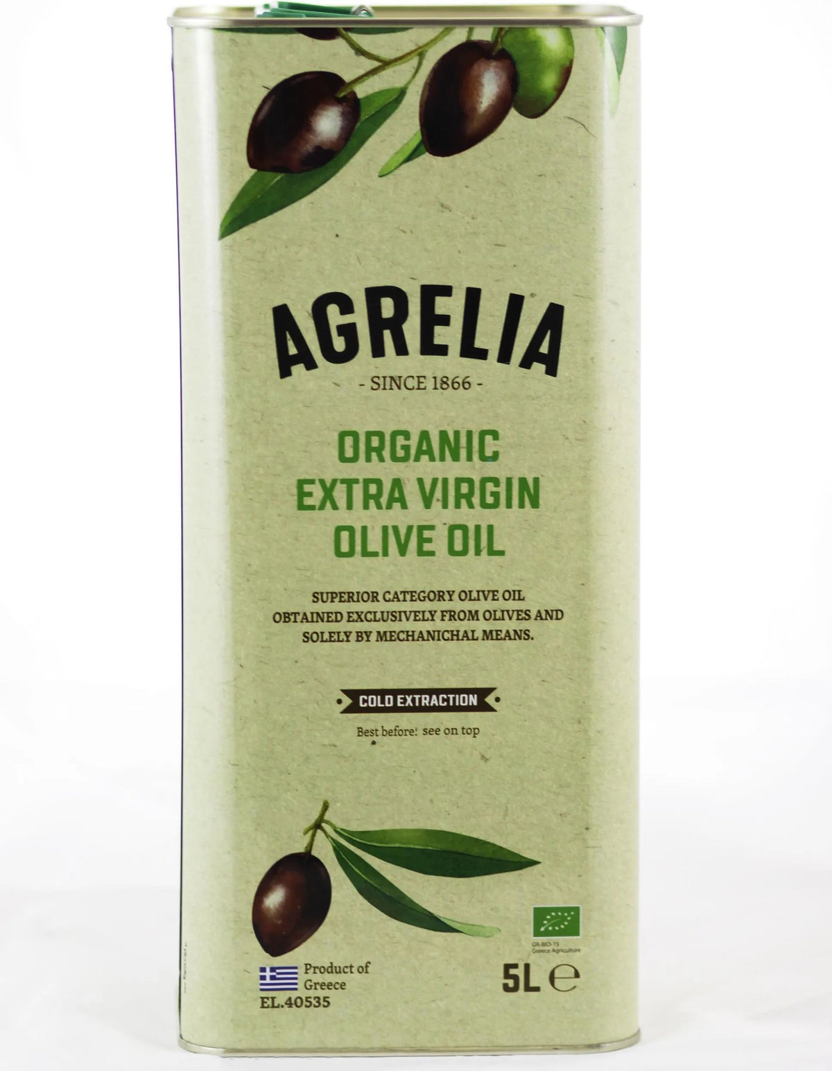 Organic AGRELIA Extra Virgin Olive Oil 5L TIN