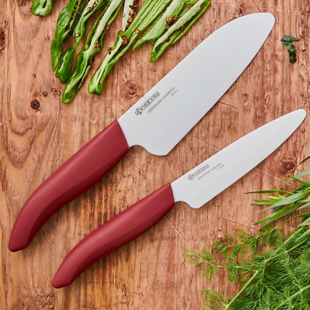 Ceramic Knife Gift Set: 3 inch Paring 5.5 inch Santoku With Red Handles