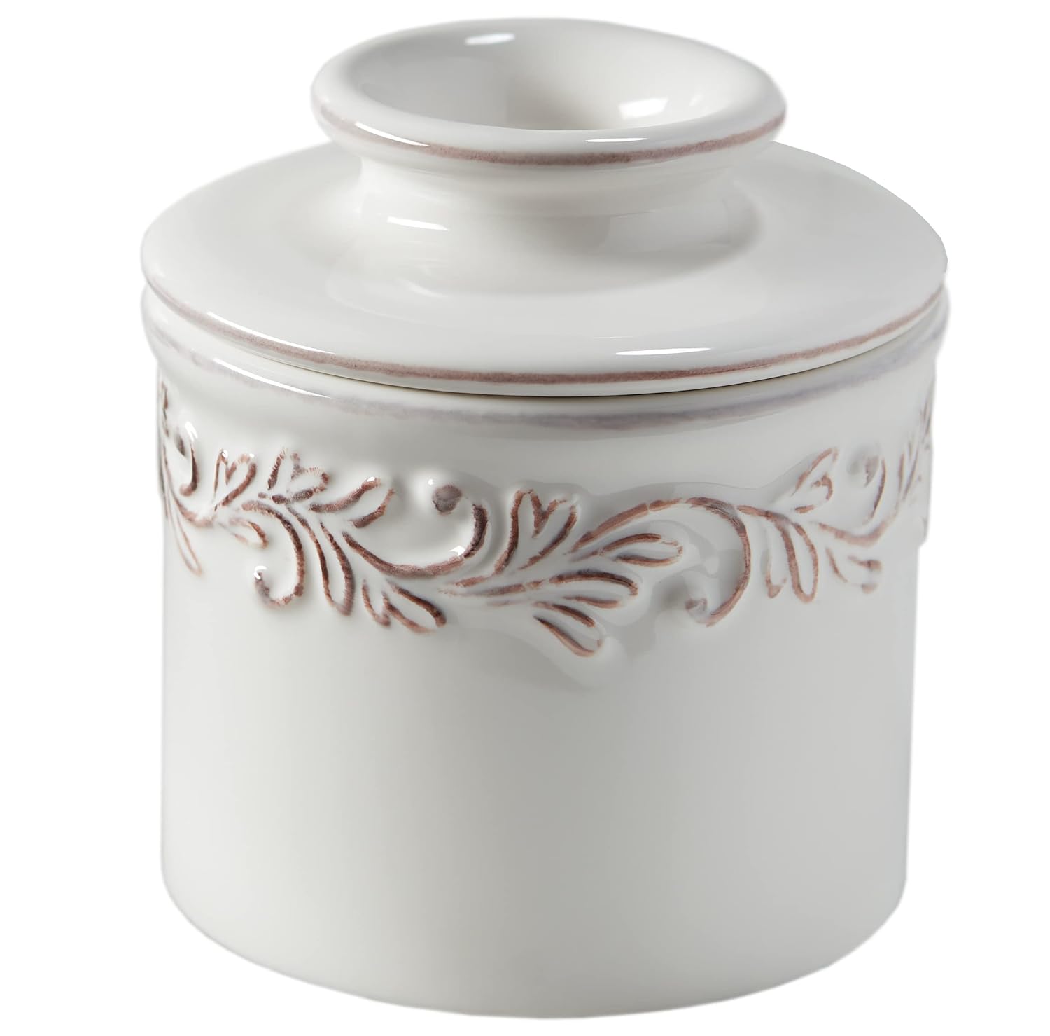 Butter Bell Crock White Linen Antique