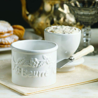 Butter Bell Crock White Raised Floral