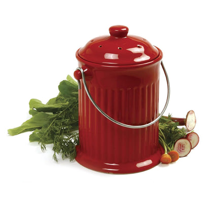 Ceramic Compost Crock RED