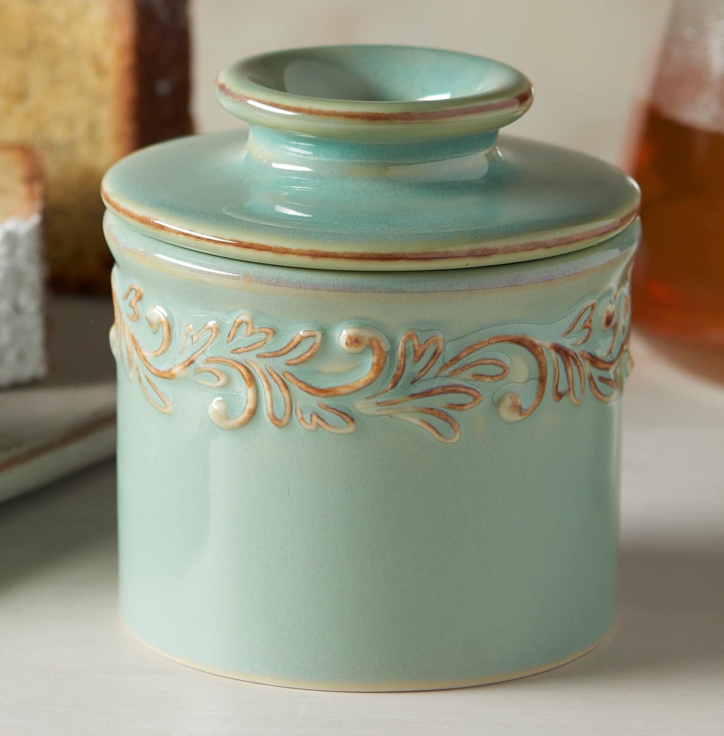 Butter Bell Crock Sea Spray Antique