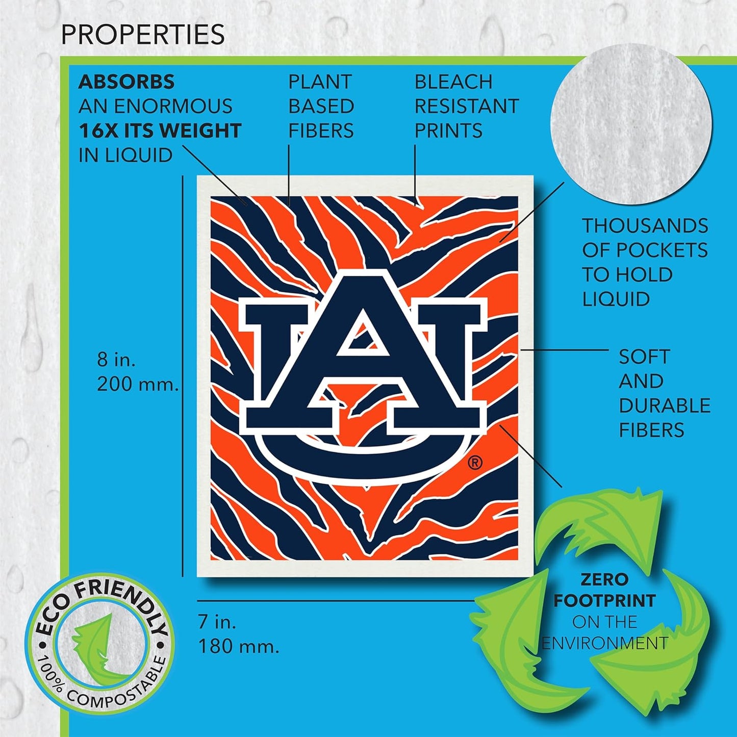 WetIt! Swedish Cloth - Auburn University 6.75in.x8in.