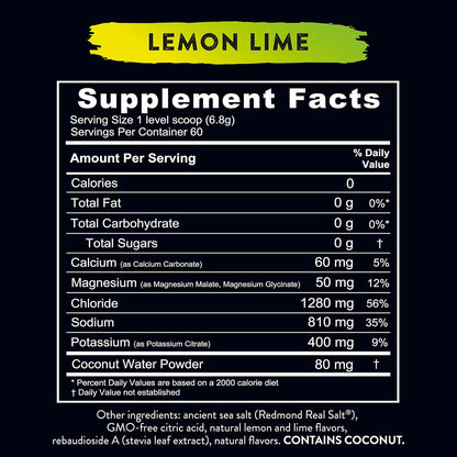 LEMON-LIME Re-Lyte Electrolyte Mix - 14.39 oz jar - 60 Servings