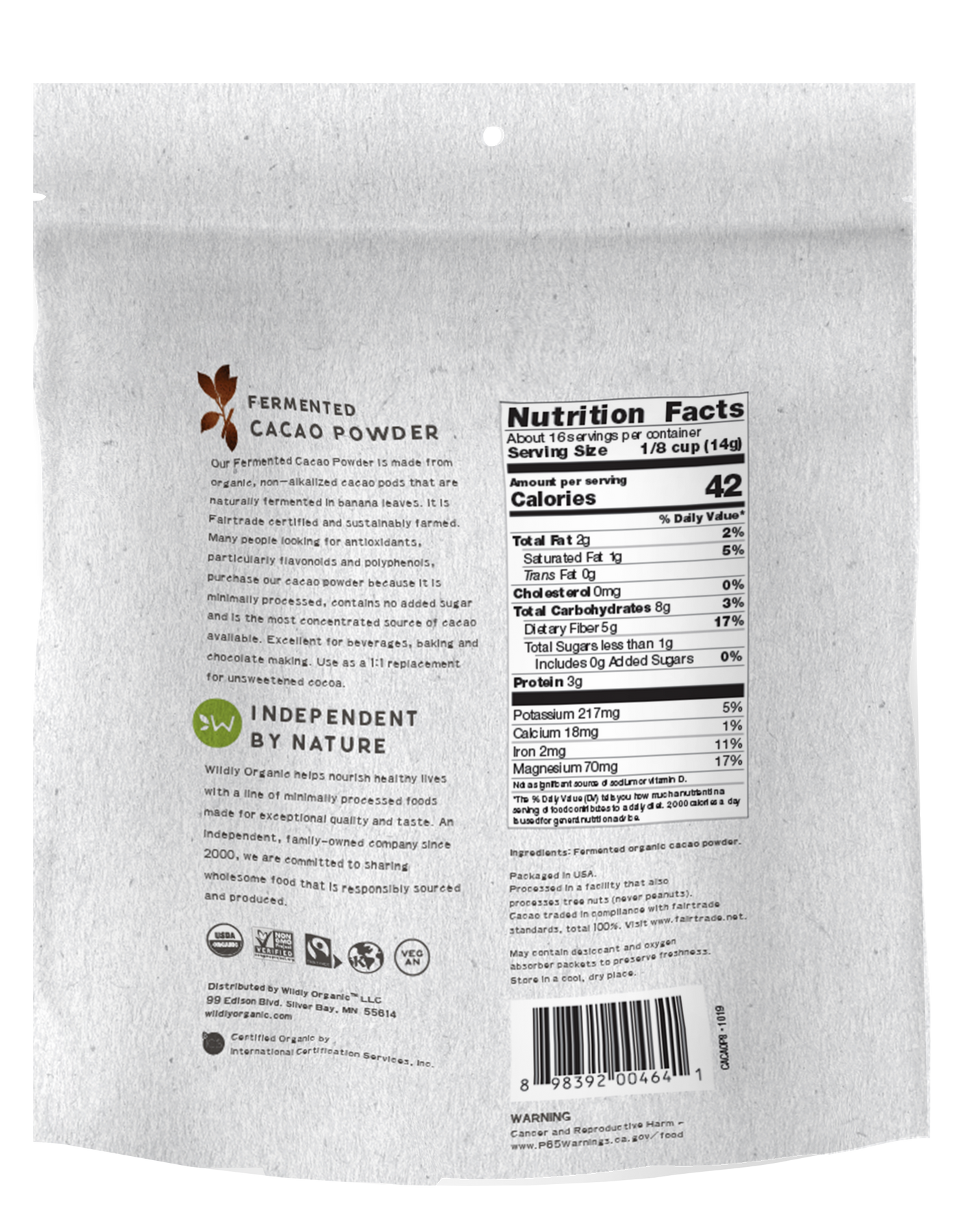 Fermented Cacao Powder Organic, Raw 1 lb.