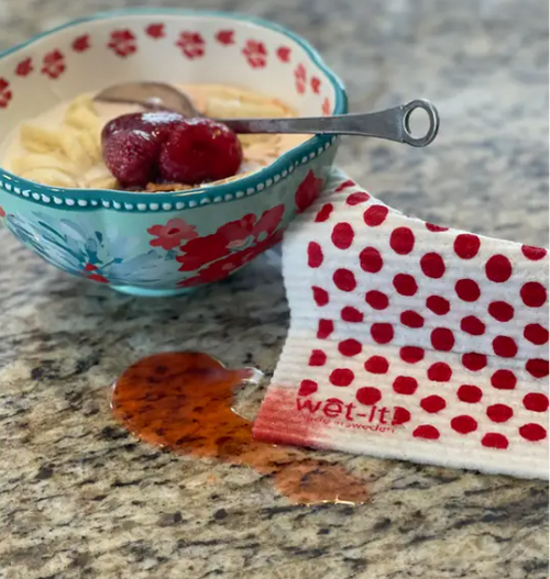 Wet-it! Swedish Cloth - Red Dots 6.75in.x8in.