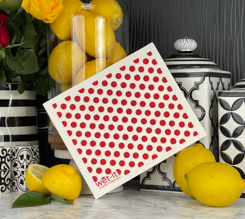 Wet-it! Swedish Cloth - Red Dots 6.75in.x8in.
