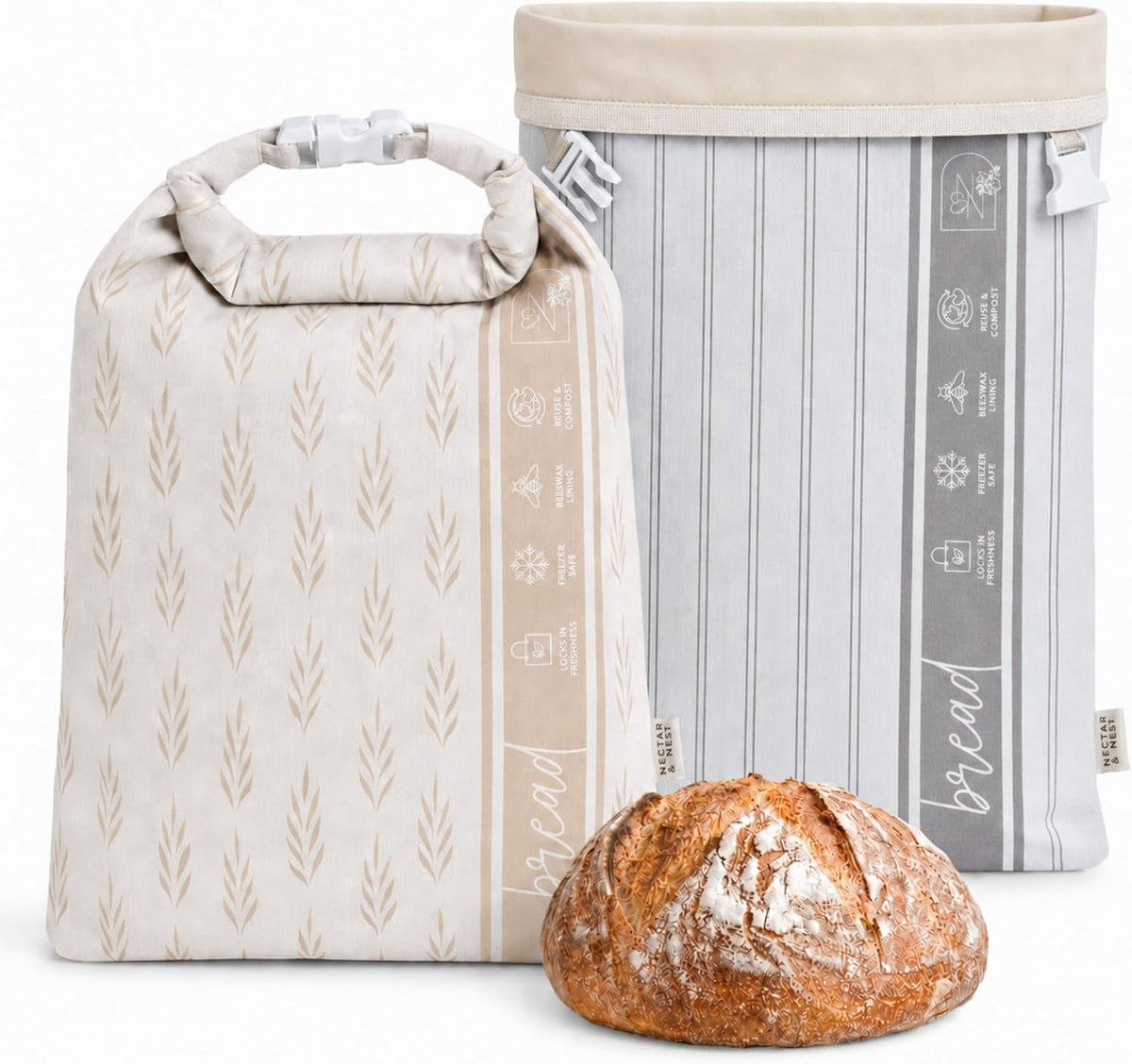 Stripe and Wheat Beeswax Lined Bread Bag Set