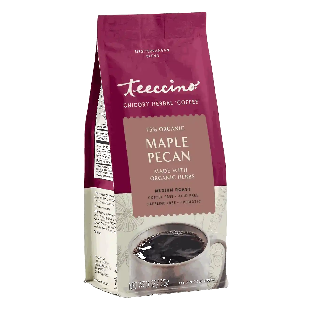 Teeccino Maple Pecan Chicory Herbal Coffee Substitute 11oz. Bag
