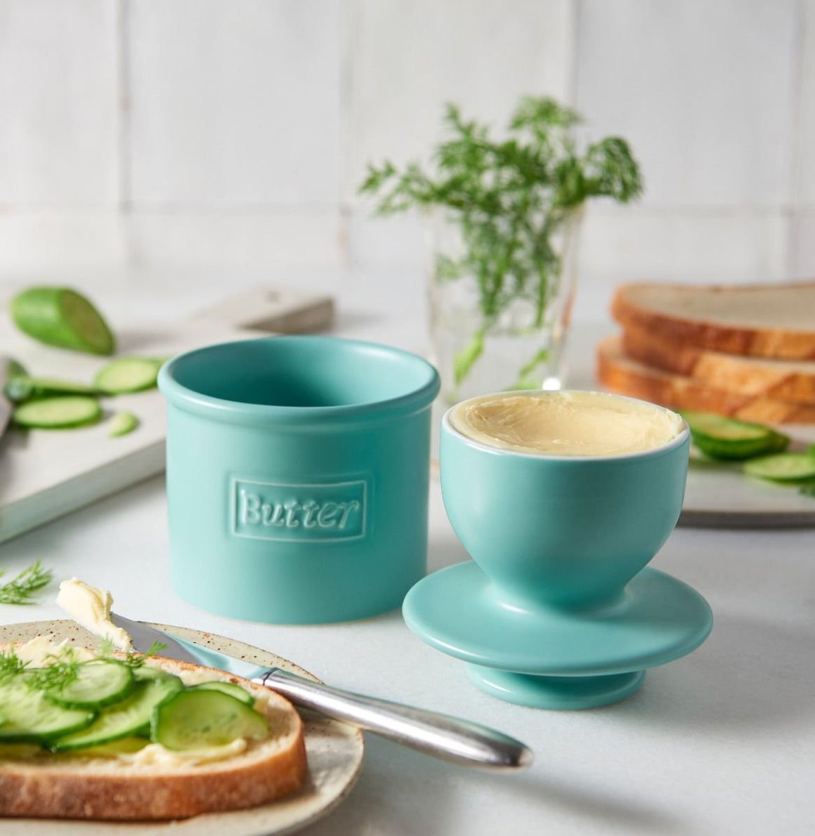 Butter Bell Crock Aqua Matte