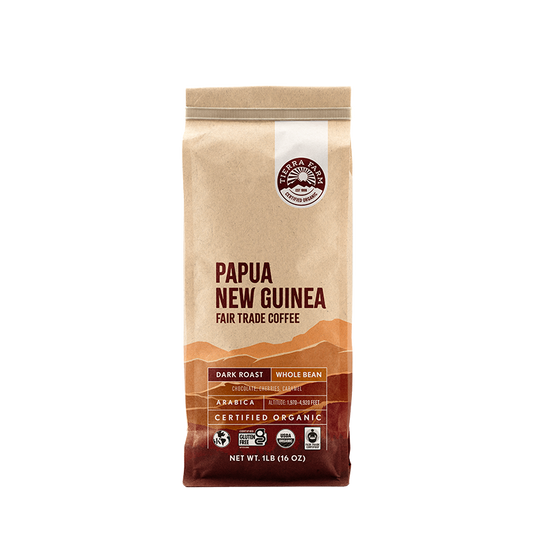 Organic Fair Trade Papua New Guinea Whole Bean Dark Roast Nt Wt 1 LB