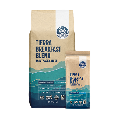 Organic Fair Trade Tierra Breakfast Blend Whole Bean Nt Wt 1 LB