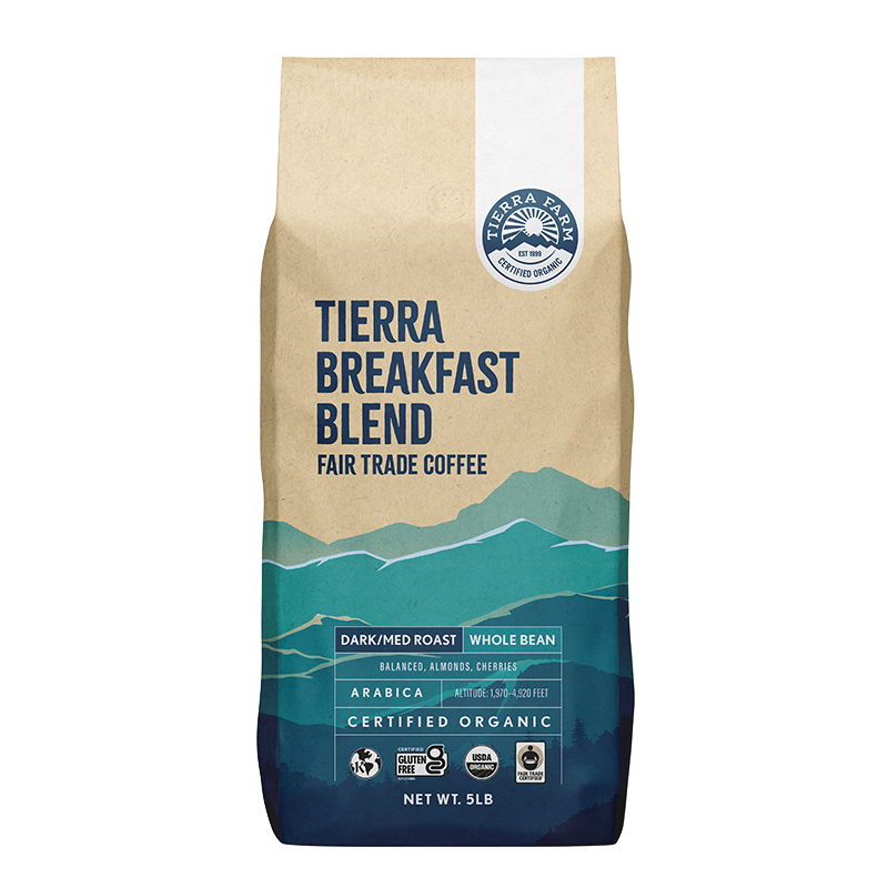 Organic Fair Trade Tierra Breakfast Blend Whole Bean Nt Wt 1 LB