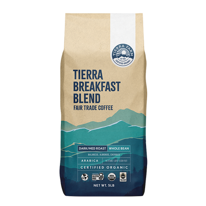 Organic Fair Trade Tierra Breakfast Blend Whole Bean Nt Wt 1 LB